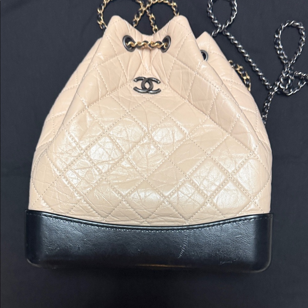 CHANEL Gabrielle Beige and Black Quilted Backpack